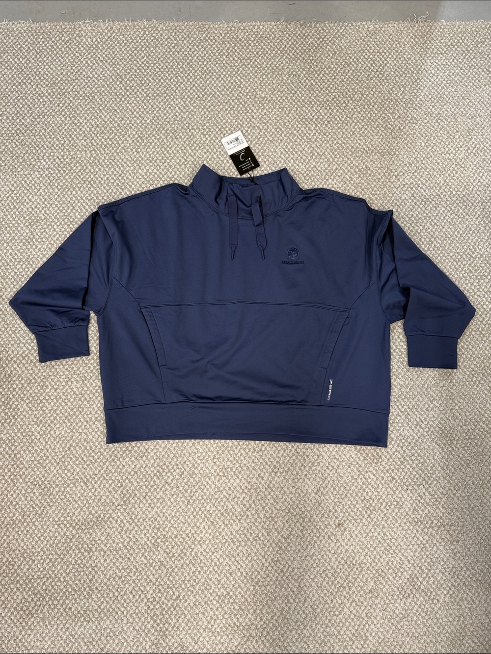 Zero Restriction Navy Blue Drawstring Funnel Neck Pullover